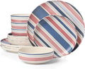 Oneida 24 Seven Melamine Collection, Dishwasher Safe Melamine Dinnerware and Drinkware, Stripe Pattern, Dinnerware Set, 12-Piece