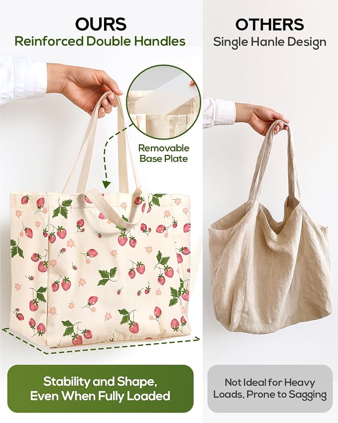 Miss Adola Large Canvas Grocery Tote Bag - Reusable Extra Large Shopping Shoulder Bags with 6 Inner Pockets & 2 Handle Strap