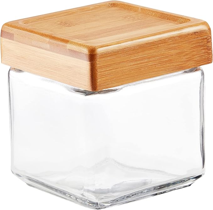 Anchor Hocking 1-Quart Stackable Jars with Bamboo Lids, Set of 4, Clear Glass -