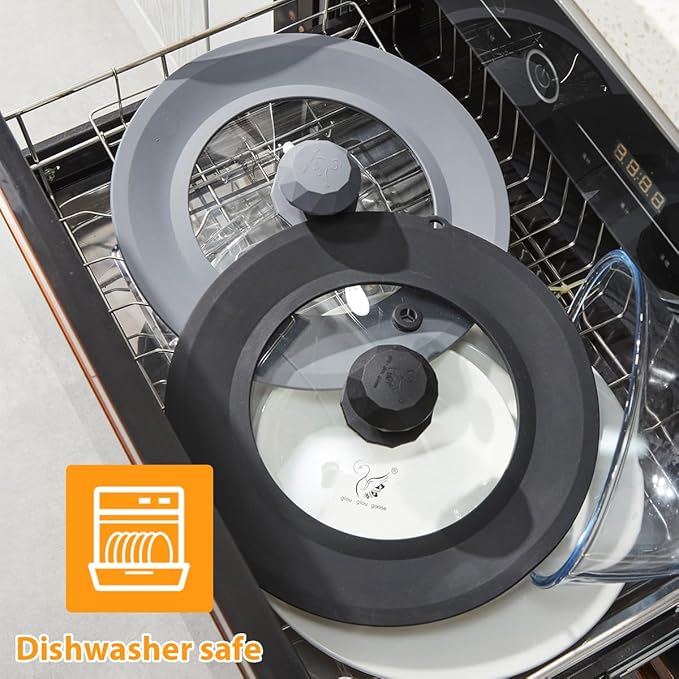 Set of 2 Vented Tempered Glass Universal Lid for Pot Pan Skillet with Heat Resistant Silicone Microwave Splatter Cover Microwave Safe Fit 8" 8.5" 9" and 11.5" 12" 12.5", Black