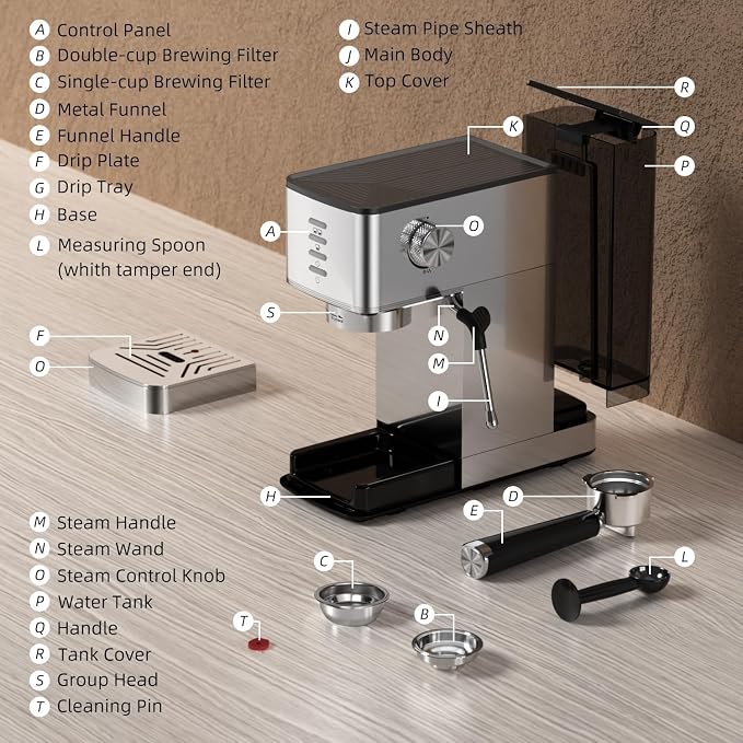 Electactic 20 Bar Coffee Espresso Maker with Fast Cold Brew Function, Built-In Steam Wand, Smart Touch Panel, 37oz Tank for Cappuccino, Latte & Espresso
