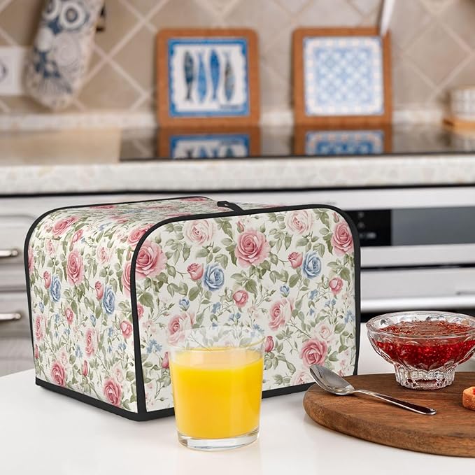 Toaster Cover 4 Slice Flower Boho Rose Floral Kitchen Small Appliance Covers with Pockets Dust and Fingerprint Protection