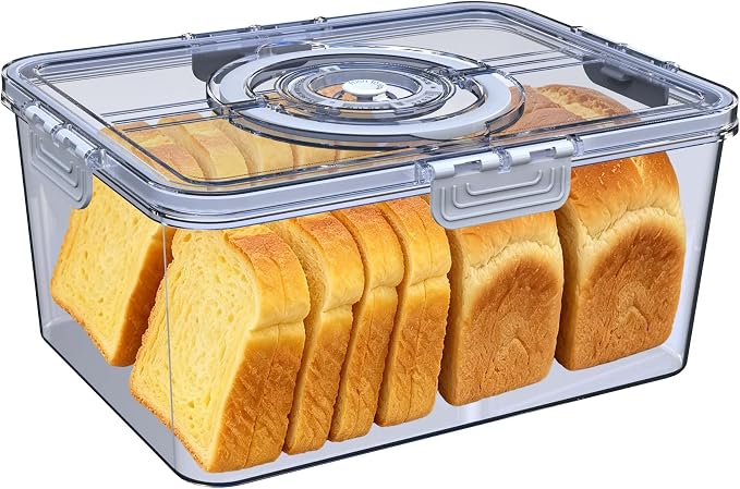 Bread Box with Lid and Handle,2026 New Upgrade Time Recording Bread Storage Container for Kitchen Counter Airtight,Portable Large Bread Boxes for Homemade Breads, Toast, Bagel, Donut and Cookies