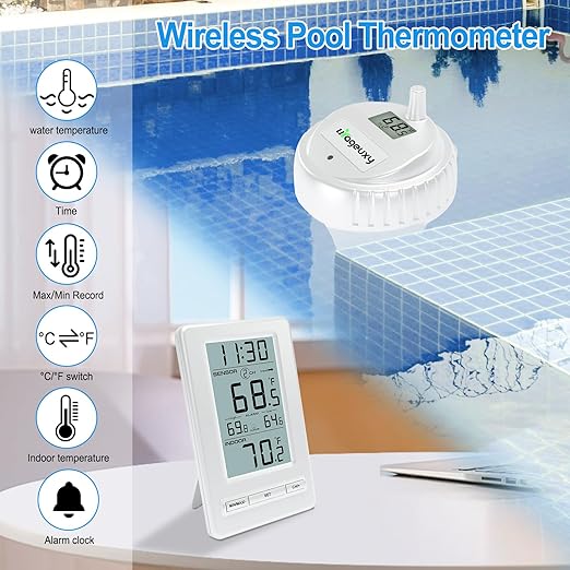 Urageuxy Wireless Digital Pool Thermometer, 328ft Remote Floating Thermometer with Backlit Display for Pool, Hot Tub, Spa and Cold Plunge