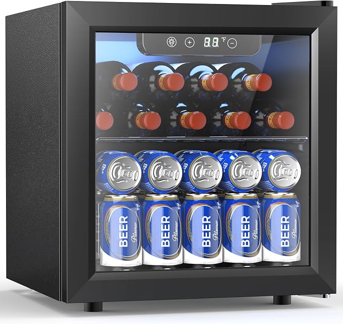 Electactic 48 Can Beverage Refrigerator Mini Fridge Cooler Glass Door for Beer Soda or Wine, Small Drink Cooler Machine LED Temperature Control for Bar Home, Office 1.3CUFT