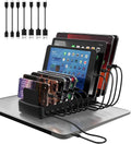 320W Charging Station for Multiple Devices, 10-Port USB Fast Charging Dock Adjustable Dividers & 8 Cables, 65W Laptop Port, Fireproof & Anti-Slip for Office Home Gamers