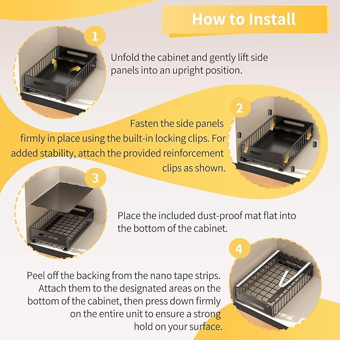 PureBox Pull Out Cabinet Organizer, Slide Out drawers for cabinets, Heavy Duty Carbon Steel Roll Out Shelves for kitchen, bathroom, pantry (14.7’’-23.1’’ Slide, Adhesive & Screw), Black (1)