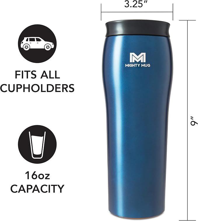 Mighty Mug | The Untippable Mug | Grips When Hit, Lifts for Sips | Insulated Stainless Steel Tumbler | Cupholder Friendly | Gifts for Women Men All | Leakproof | 6 Hour Hot / 24 Cold | 16oz | Oceanic