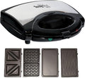 Koolatron Total Chef 4-in-1 Countertop Grill Plus Open Griddle, Sandwich Press, Waffle Maker, Healthy Family Cooking, Home, Dorm or RV, Black, silver, 20 Lbs., (TCG08G-CA)