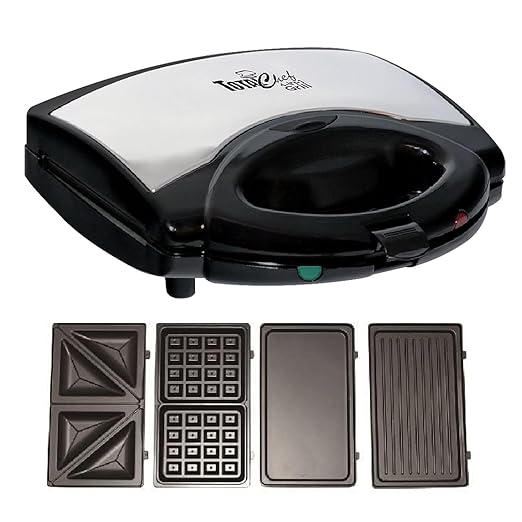 Total Chef 4-in-1 Interchangeable Cooking Surfaces, Countertop Grill Plus Open Griddle, Sandwich Press, Waffle Maker, Healthy Family Cooking, Home, Dorm or RV, BPA Free