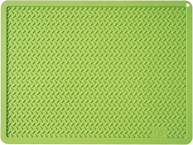 Silicone Drying Mat & Heat Resistant Mat for Kitchen Counter, Non-Slip Dishwasher Safe, Raised Edge for Dishes Bottles Sink (15.35x11.61in, Green)