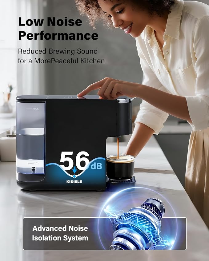 KIDISLE 20 Bar Espresso Machine, Compatible with Nespresso Original & Dolce Gusto Capsules, Ground Coffee & ESE Pods, 47.3oz Tank, One-Touch Boil, Smart Controls, Drip Tray & Storage