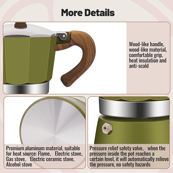 9 Cup Aluminum Moka Pot Classic Stovetop Espresso Coffee Maker 450ml 15oz Coffeemaker Percolator Mocha Pot Greca Coffee Maker Cafe Makers for Italian and Cuban Café Brewing Green