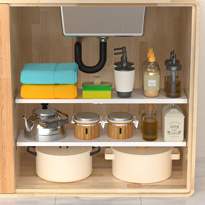 Adjustable Closet Storage Shelves, Expandable Wardrobe Shelves Organizer System with Sticker for Kitchen, Cupboard, Wardrobe, Under Sink and Bathroom 3 Pack (L:16.9'' to 31.5"; W:7.9")