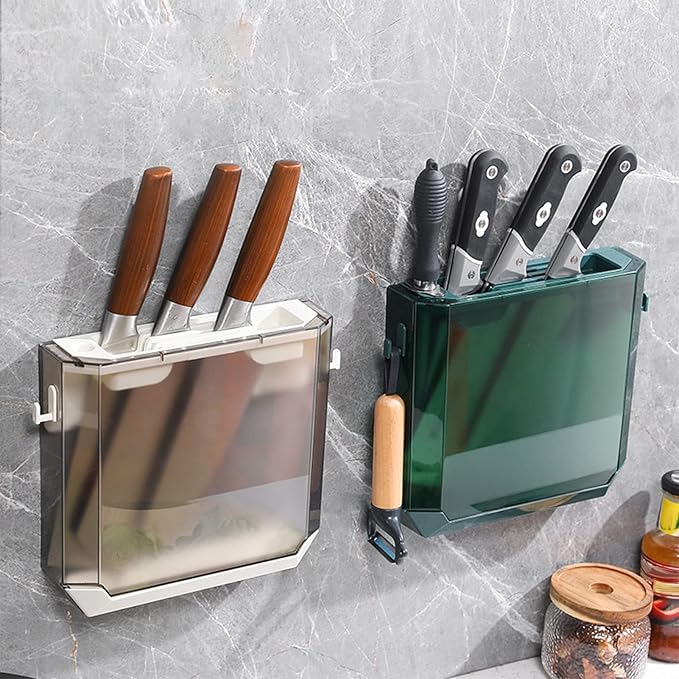Zerodis Kitchen Knife Holder, Multi Slot Knife Organizer, Plastic Wall Mount, Knife Storage, Easy to Use, Green