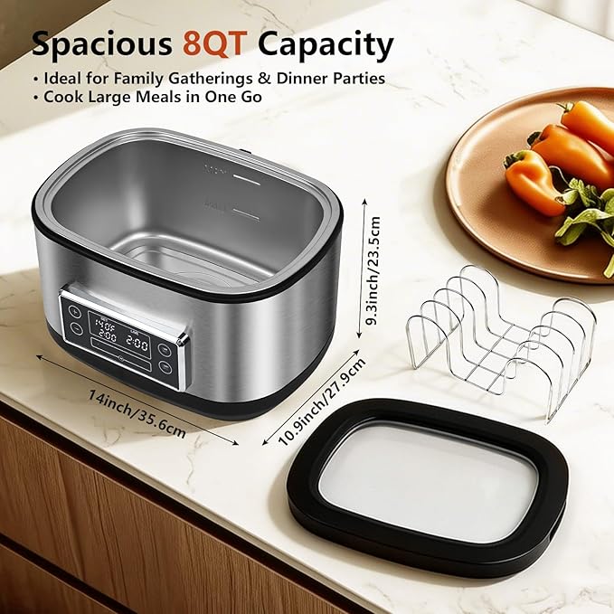 Homtone Sous Vide Cooker, 8 Quart All-in-One Design with Precise Temperature Control, 3D Water Circulation, Easy Setup 1000W for Steak Chicken Meal Prep