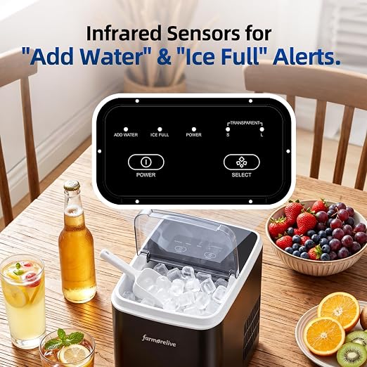 Portable Ice Maker Countertop - 26Lbs/24H Bullet Ice Machine with Self-Cleaning, Stainless, Makes 9 Ice Cubes in 6-8 Mins, 2 Sizes of Ice for RV Kitchen Home Party Camping, 1.5L Water Tank