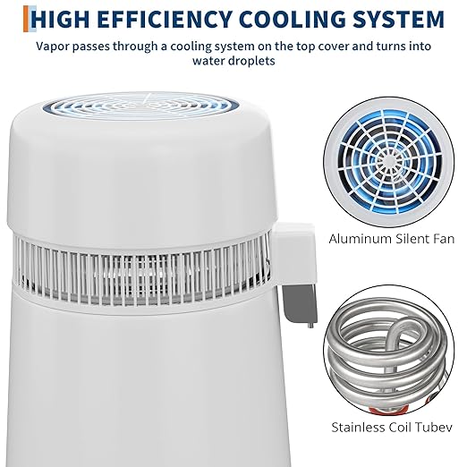 Countertop Water Distiller, 1 Gallon / 4L 750/900W Pure Water Maker with Auto Shut-Off, 304 Stainless Steel & Glass/Plastic, for Home Drinking, Cooking, Appliances – Removes Impurities & Solids