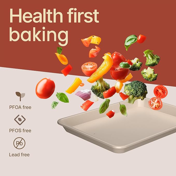 BAKKEN Nonstick Carbon Steel Bakeware Set - 6 Piece Kitchen Baking Trays, Non Toxic Stackable Oven Pans Bundle with Cookie Sheets, 6 Cup Muffin, Roaster, Square Cake, and Loaf Pan for Bread