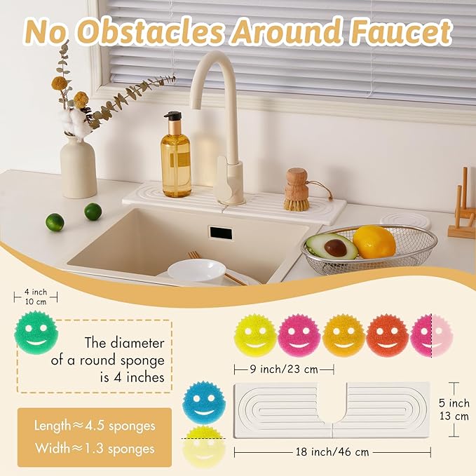 U Shape Sink Draining Mat Behind Faucet, Super Absorbent Diatomite Fast Drying Stone, Quick Drying Splash Guard, Prevents Moisture Buildup, Around Faucet Drip Mat for Kitchen Bathroom Counter, White