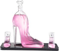 Heel Stiletto High Heels Whiskey and Wine Decanter With Heel Glasses & Wood Base - Elegant with Stopper for Liquor, Bourbon, Tequila - Unique High Heel Design, Present Gift for Women, Stylish Barware