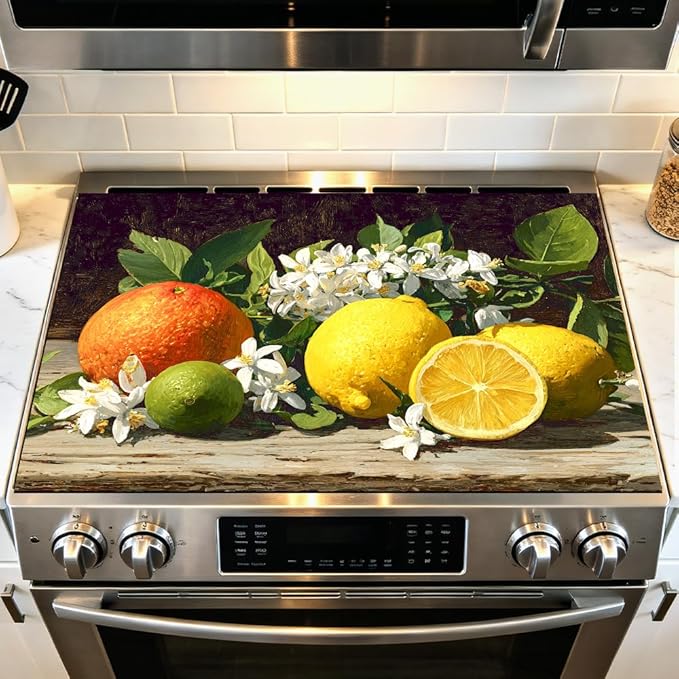 Stove Top Cover for Electric Stove 28.4 x 20.5 Inch Non Slip Stove Mat Oil Proof Citrus Blossom Glass Cooktop Protector Kitchen Counter Mat