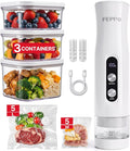 FEPPO Compact Vacuum Sealer for Food (Vacuum Sealer Machine + 3 Containers + 10 Reusable Bags), Anti-Overflow Powerful Portable Handheld Food Sealer, Auto & Manual Modes, Travel Lock, Easy-Clean