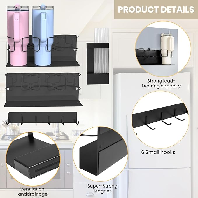 2Pack Space Saving Magnetic Refrigerator Organizer for Stanley 40oz Cup Holder, Water Bottle Organizer for Stanley 30oz Tumbler, Cup Accessories for Kitchen Cabinet