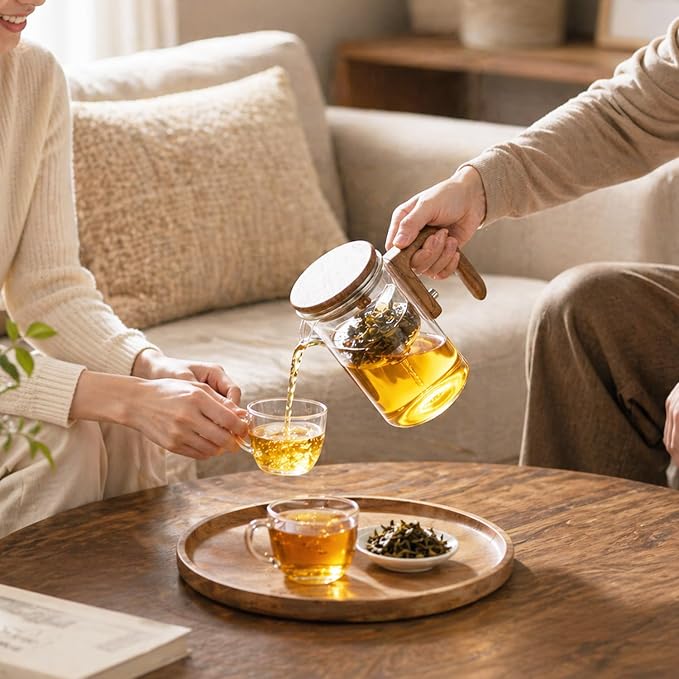 Magic Glass Teapot with Infuser, 24oz (700ml) Heat-Resist Boro Glass Brewer, Instant Water Separation & Clean-Press Leaf Removal, Perfect for Blooming & Loose Leaf Tea, Elegant Gift Box
