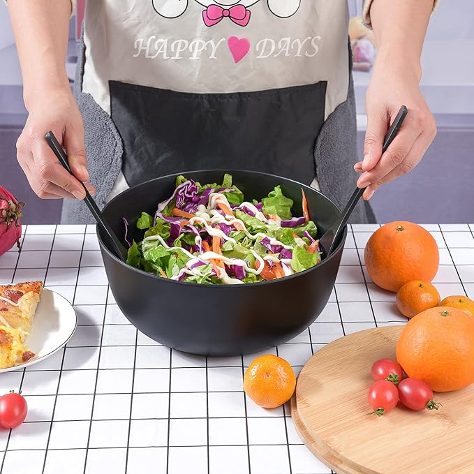 LOVYANXUE Bamboo Fiber Salad Bowl with Servers Set Large 9.8inches Nature Bamboo Mixing Bowl with Servers with Lid Spoon and Fork for Fruits,Salads and Vegetables