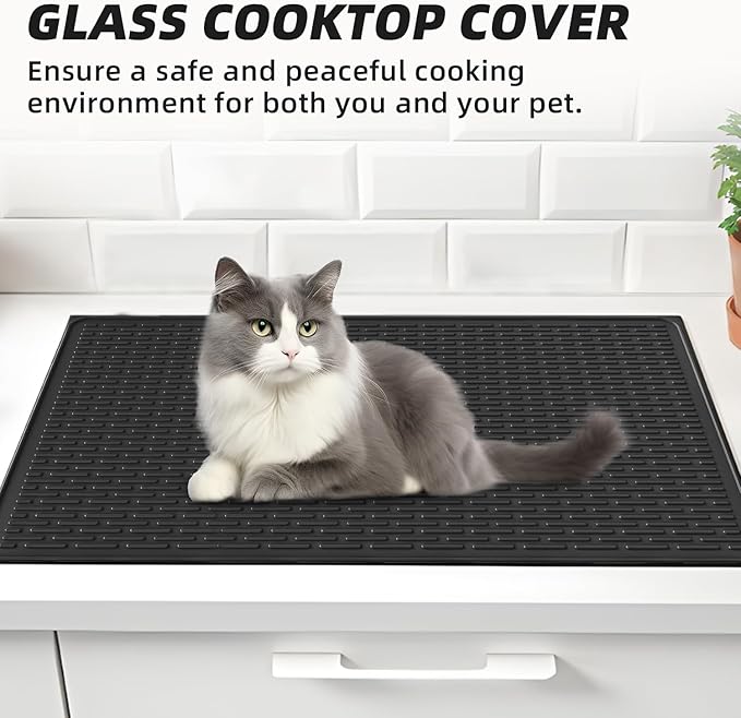 LOPNUR Thick Electric Stove Cover for Stove Top, 36"x20.5" Silicone Stove Mat for Glass Top Stove Cover, Heat Resistant Induction Cooktop Protector, Non-Slip Kitchen Glass Cooktop Protector, Black