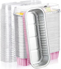 EUSOAR Dessert Cups with Lids, 100pcs 6.8oz 6.5"x2.5"x1.2" Pink Aluminum Foil Baking Cups Mini Loaf Pan Tin, Disposable Ramekins Containers Cheesecake Creme Brulee for Party Shower Wedding Gathering
