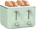Martha Stewart 4 Slice Toaster, 10 Shade Settings with Defrost, Cancel, Bagel & Gluten-Free, Extra-Wide Self-Centering Slots for Waffles, Artisan Bread, Removable Crumb Tray, Cord Wrap,1800W, Honeydew