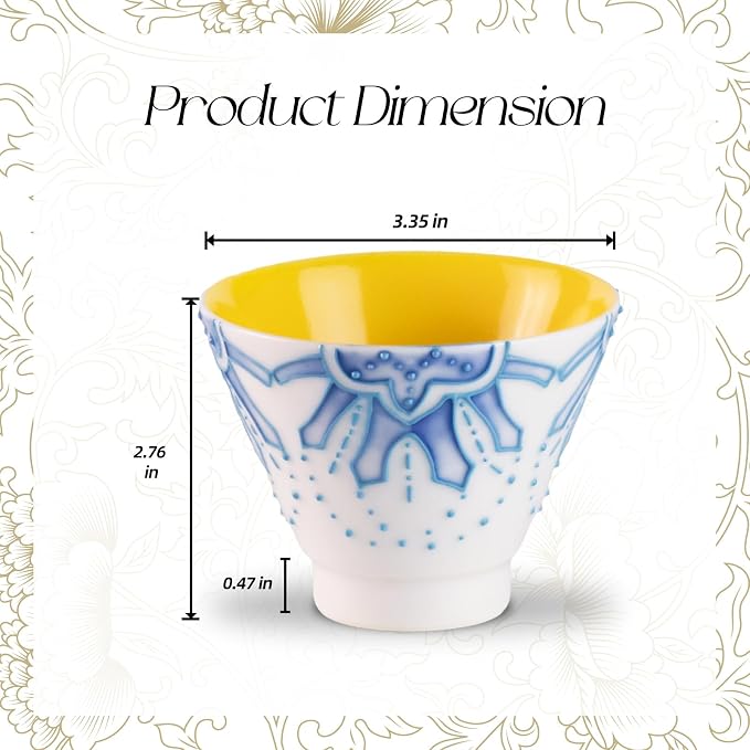 KAMMAK Ceramic Teacups - 150ml/5oz Coffee Cup - Set of 2 Hand-Painted Ceramic Cups - Small Vintage Mate Cup - Cute Mugs for Women - Ideal for Birthday, Afternoon Tea & Housewarming Gifts
