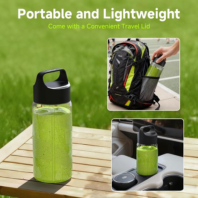 COKUNST Portable Blender, Small Smoothie & Shake Maker with 8 Blades, USB C Rechargeable Personal Blender with LED Display, Compact Juice Mixer with Lid for Travel, Office, Gym, Home, 17oz, Black