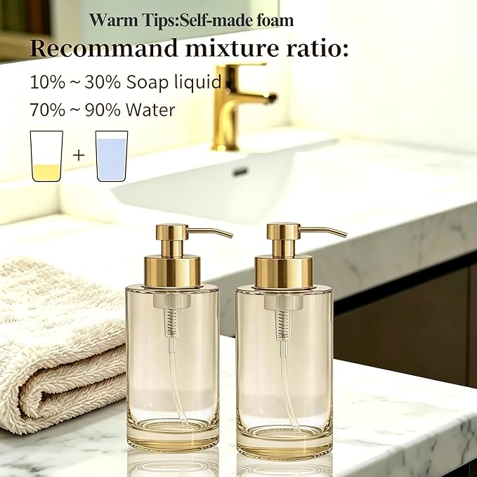 Foaming Hand Soap Dispenser,12oz Glass Foaming Soap Dispenser for Bathroom,Thick Glass Foam Soap Dispenser with Stainless Steel Foam Pump