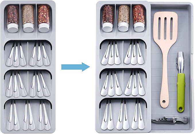 Expandable Cutlery Tray Kitchen Drawer Organizer and In-Drawer Knife Holder