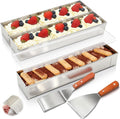 Blushtier 3 Pcs Nonstick Rectangle Tiramisu Cake Pan with Acrylic Lid and 2 Metal Spatula Removable Frame 304 Stainless Steel Cake Baking Molds for Tiramisu Cheesecake Mousse (15.75x3.94x2.56 Inch)