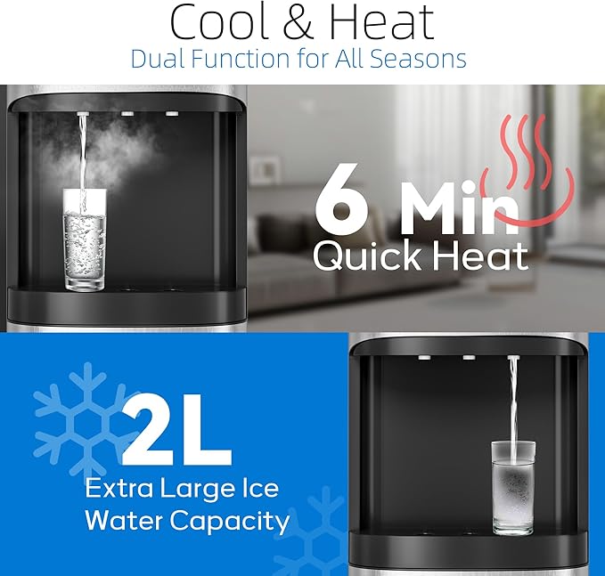Manastin Bottom Loading Water Cooler Dispenser for 3-5 Gallon Bottles, 3 Temperature - Hot, Cold & Room Water with Child Lock, Ideal Design for Home & Office, Satin Silver