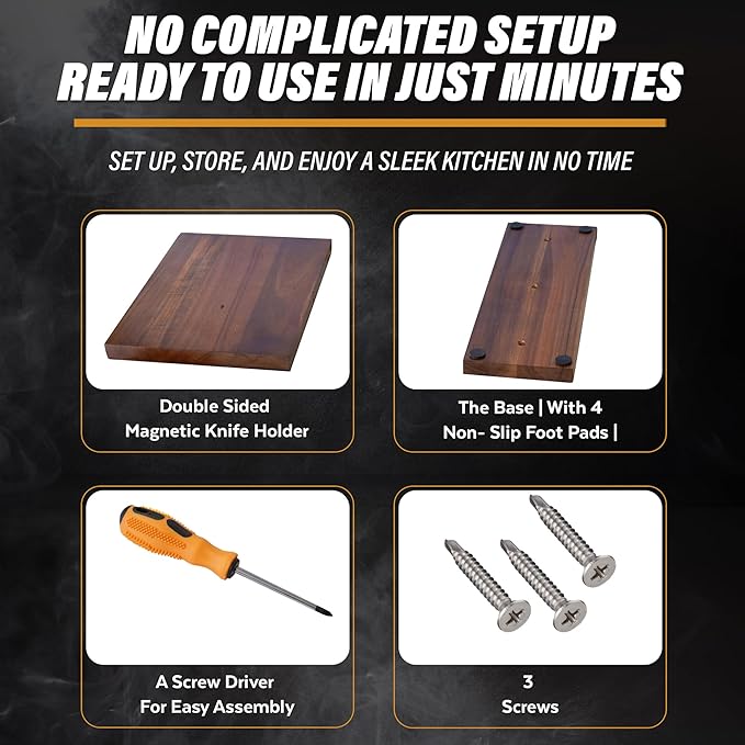 Wooden Magnetic Knife Holder - Dual - Sided Stand with Enhanced Magnets for Multifunctional Kitchen Knife Storage - Stylish, Durable, and Strong (Knives Not Included) - 12" x 9" - 3.48 lbs