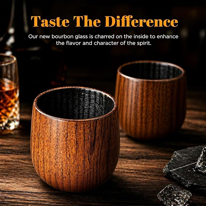 GENUINED 30oz Globe Whiskey Decanter Sets with 11oz Charred Wooden Whiskey Glass(2), Gifts for Men