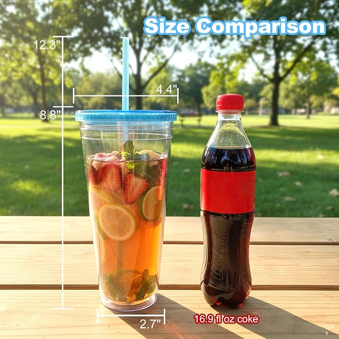 Zukro Clear Tumbler with Lid and Straw 32 oz, Wide Mouth Double Walled Insulated Reusable Acrylic Plastic Iced Coffee To Go Cup for Loaded Tea, Water, Lemonade, Fit in Cupholder, BPA Free, 2 Pack