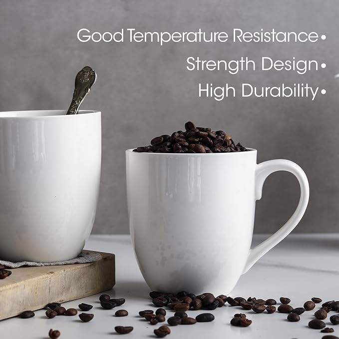 16OZ Ceramic Coffee Mugs Set, Large White Coffee Cups with Handles, Porcelain Mug Sets for Milk, Tea, Latte, Mocha, Cocoa, Cappuccino, Dishwasher Safe, Cups Gift for Holiday & Anniversary (4PCS)