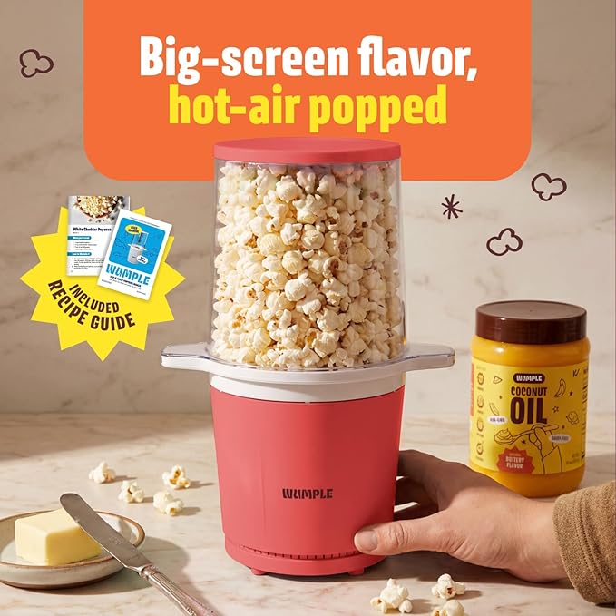 Air Popper Popcorn Machine - 10-Cup Air Pop Popcorn Maker with Measuring Cup - Hot Air Popped Oil-Free Compact Popcorn Popper - Movie Nights & Parties - Red