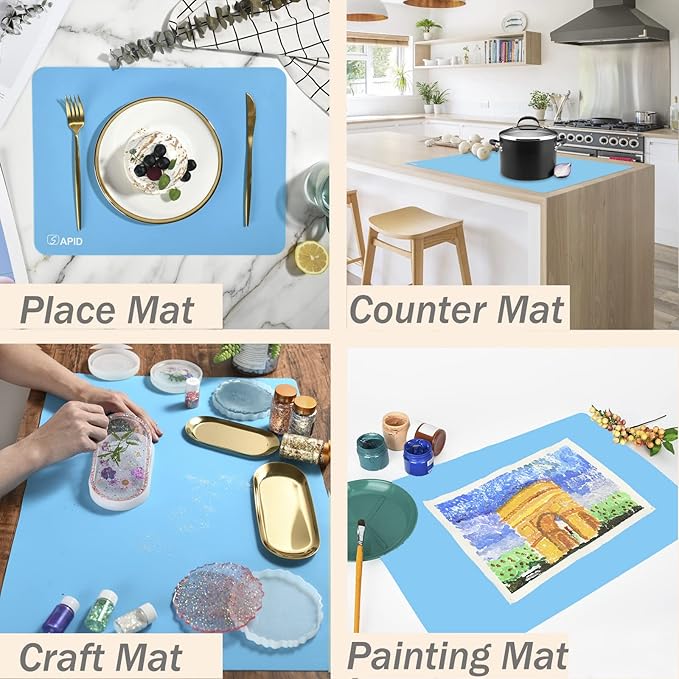 Extra Large Silicone Mat 36" x 24" Place Mats, Heat Resistant Mat for Kitchen Countertop Protector, Thick Placemats Washable Silicone Mats for Kitchen Counter Mat Dining Table Mat, Blue, Sapid