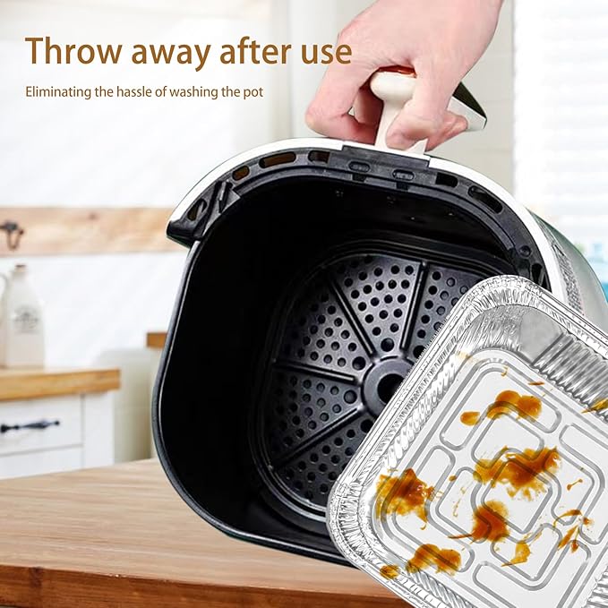 Non-Stick Disposable Air Fryer Aluminum Foil Liners Square 50PCS, Oil-Proof Aluminum Foil Tin Box Also for Steamer Basket Instant Pot Oven & Grill (6 * 6 Inch-Square)