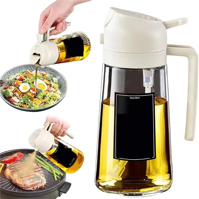 Oil Sprayer, Oil Sprayer For Cooking,2in1 Dispenser Bottle For Kitchen,16oz/470ml Glass,Food-grade Mister,for Kitchen, Air Fryer(1pcs White)