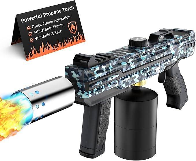 Powerful Propane Torch Gun, Kitchen cooking Torch lighter with Adjustable Flame, Flame Thrower Gun Butane Torch for Searing Steak, BBQ, Campfire, Fireplace (Tank Not Included)(Camouflage)