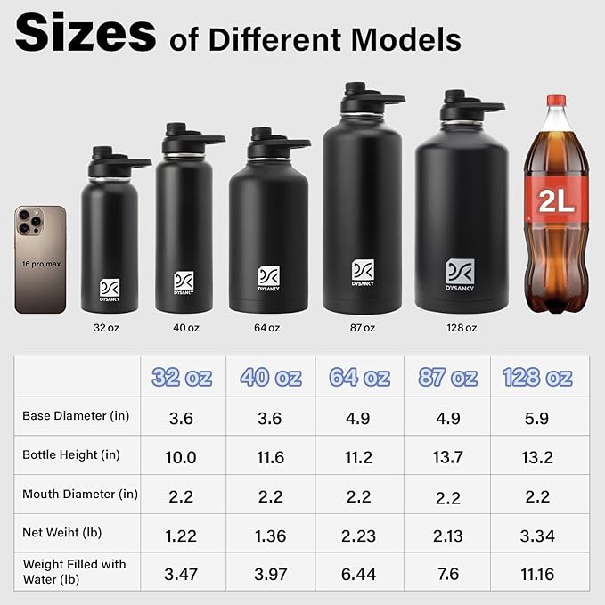 DYSANKY Insulated Water Bottle with Portable Carrier Bag for Outdoor 64 oz