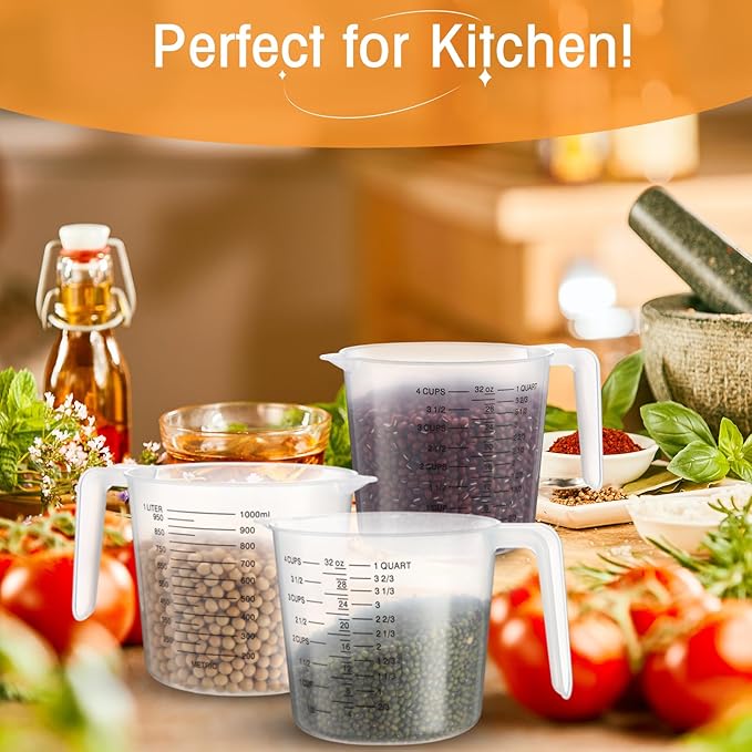 Fabbay 24 Pcs 4 Cup Capacity Plastic Measuring Cup 32 oz Clear Graduated Measurement Cups with Spout and Handles Ounce and ml Marking for Recipe Ingredient Flour Liquid Baking Cooking Mixing(Black)